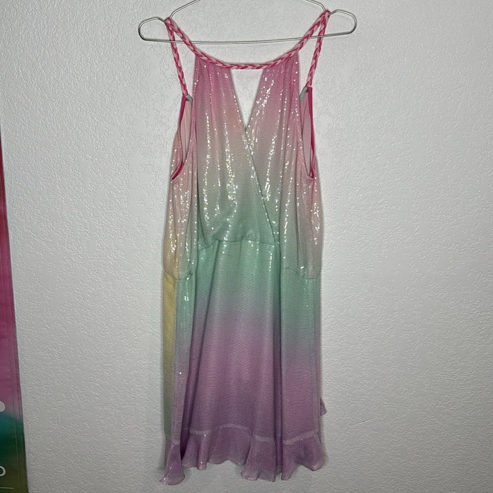 NWT Rococo Sand Pax Wrap Mini Dress in Unicorn Tricolor Large Revolve - Picture 8 of 16